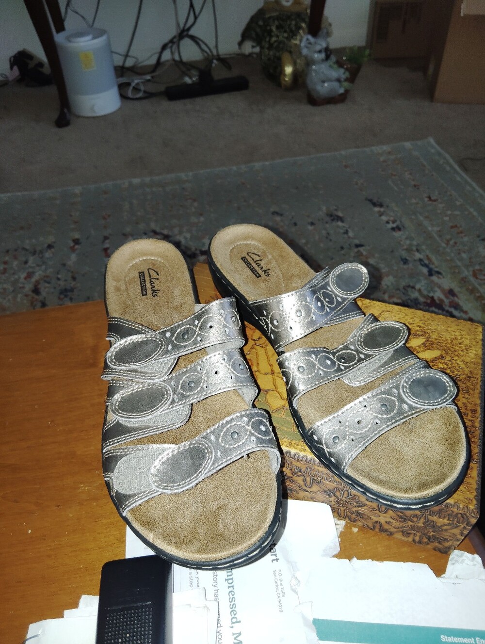 Women's Clarks Leila Cacti Silver Strappy Comfort Sandals